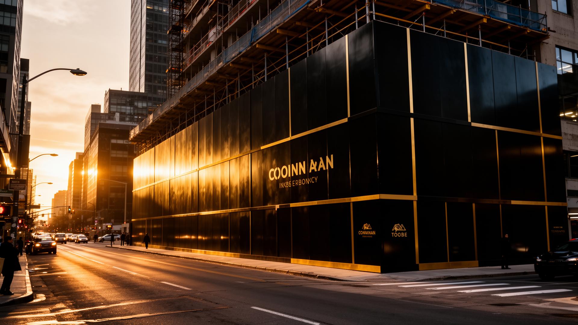 Toronto construction hoarding at golden hour